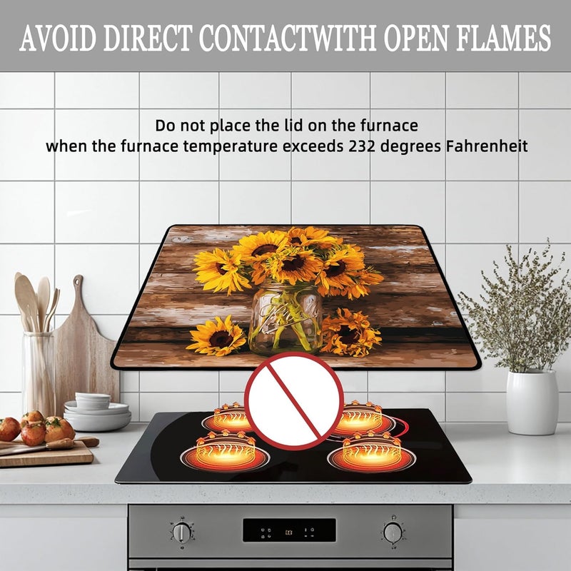 WRTCPOC Vase of Sunflowers Electric Stove Top Cover Protector,Vintage Floral Plant Stove Top Covers for Gas Burners,Cooktop Mat for Ceramic Glass Cooktop Protector,Glass Top Stove Cover - Image 3
